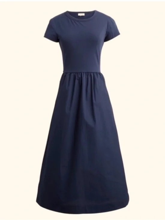 J. Crew Factory Navy Short-Sleeve Midi Dress with Pockets - Picture 4 of 8